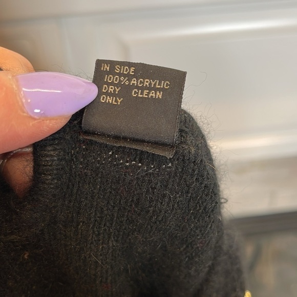 Vintage  Calavini 70s Black Angora Sweater Short Sleeve Beaded Venetian Lace M - Picture 3 of 9